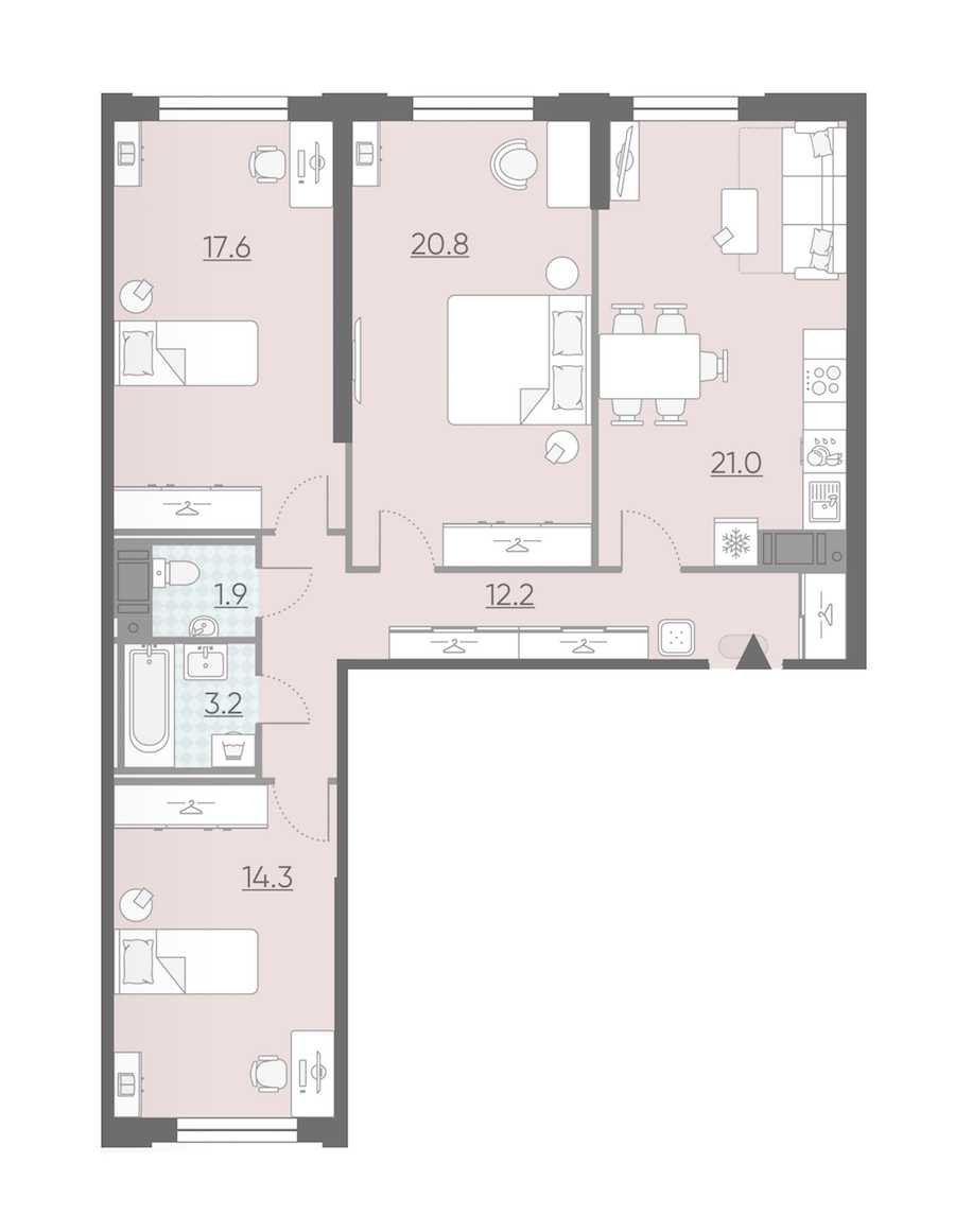 Трехкомнатная квартира в : площадь 91 м2 , этаж: 5 – купить в Санкт-Петербурге